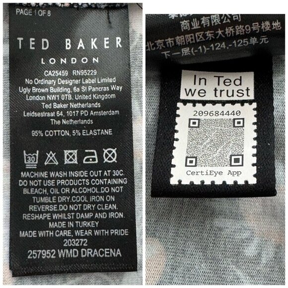 Ted Baker Dracena Floral Puff Ruched Sleeve Square Neck Mini Dress Size S (3) - Picture 6 of 11